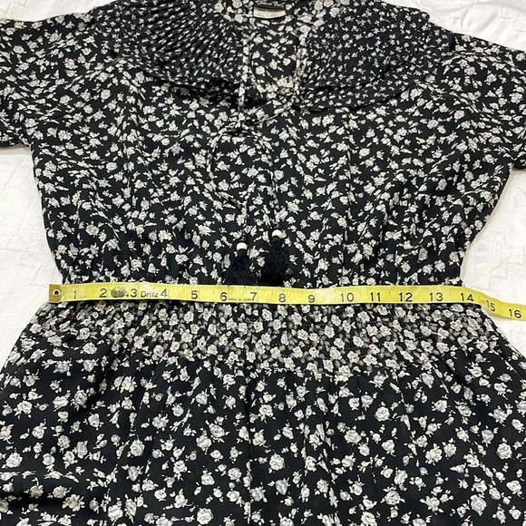 Vintage Diane Fres Floral Full Length Ruffle Flutter Dress BlackGray Cream/White - Picture 12 of 16